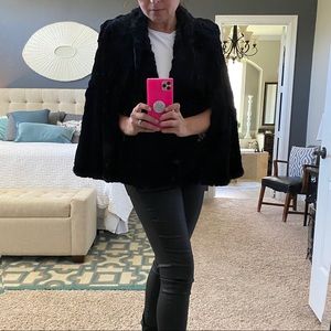 Vintage Genuine Fur Black Swing Cape with Pockets